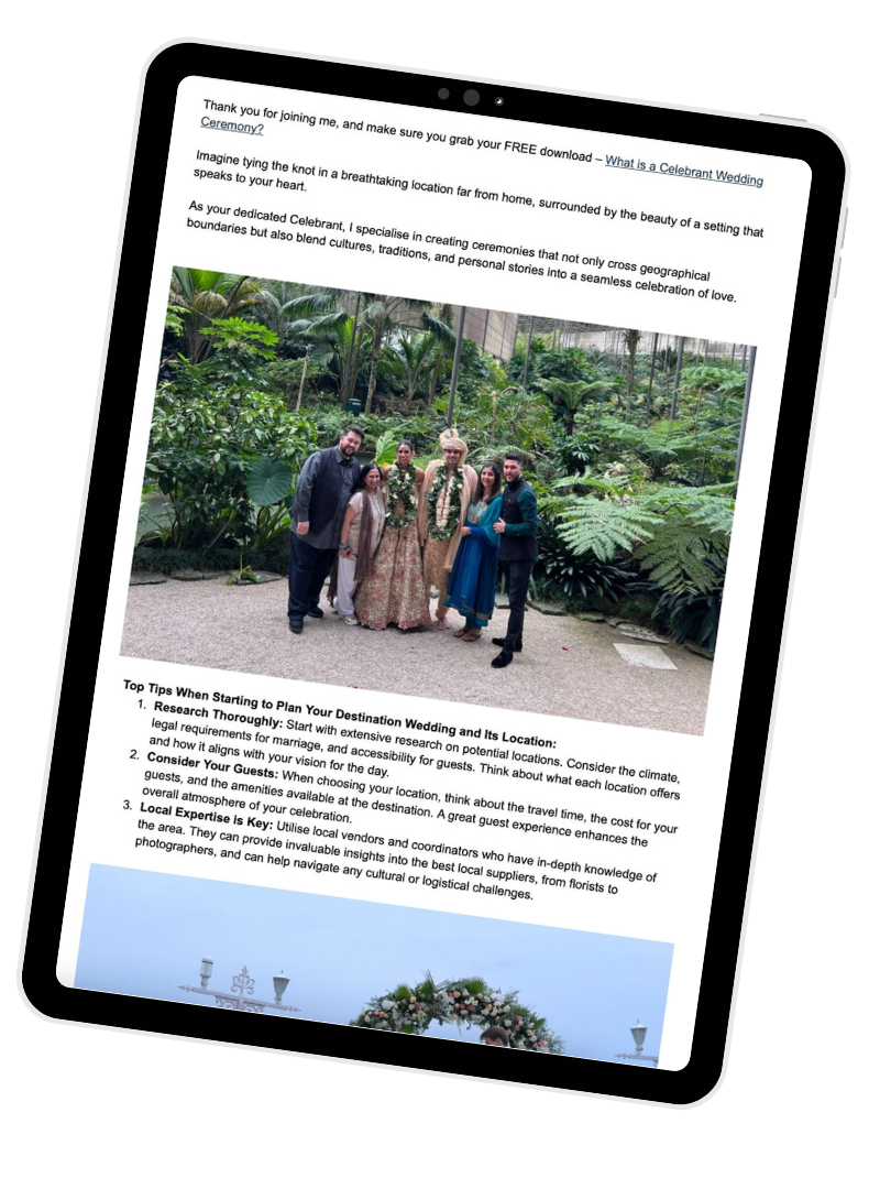 Destination weddings inbox tips shown on a tablet